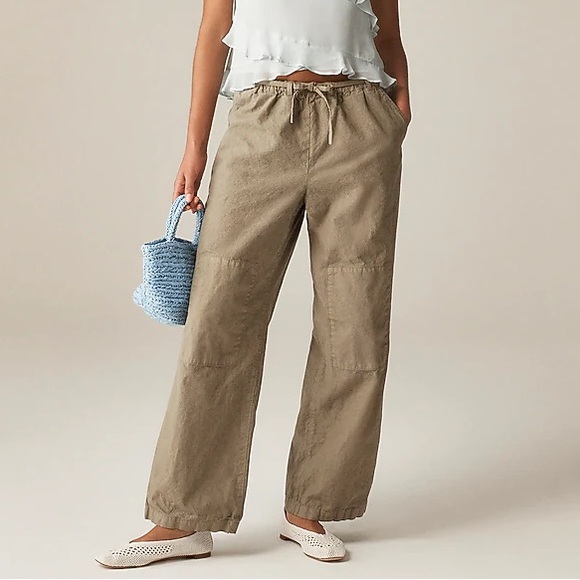 J. Crew Pants - J. Crew Wide-Leg Cotton Linen Pants Size XS Oversized Utility Patchwork Knees